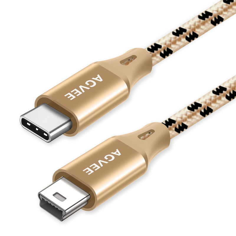  [AUSTRALIA] - AGVEE [2 Pack 1ft] Short USB-C to Mini USB Cable, Braided Durable Mini-B 5-Pin to Type-C Data Charging Charger OTG Cord for Hero 3+, PS3 Controller, Canon Nikon Camera, GPS, Blue Yeti, Black and Gold