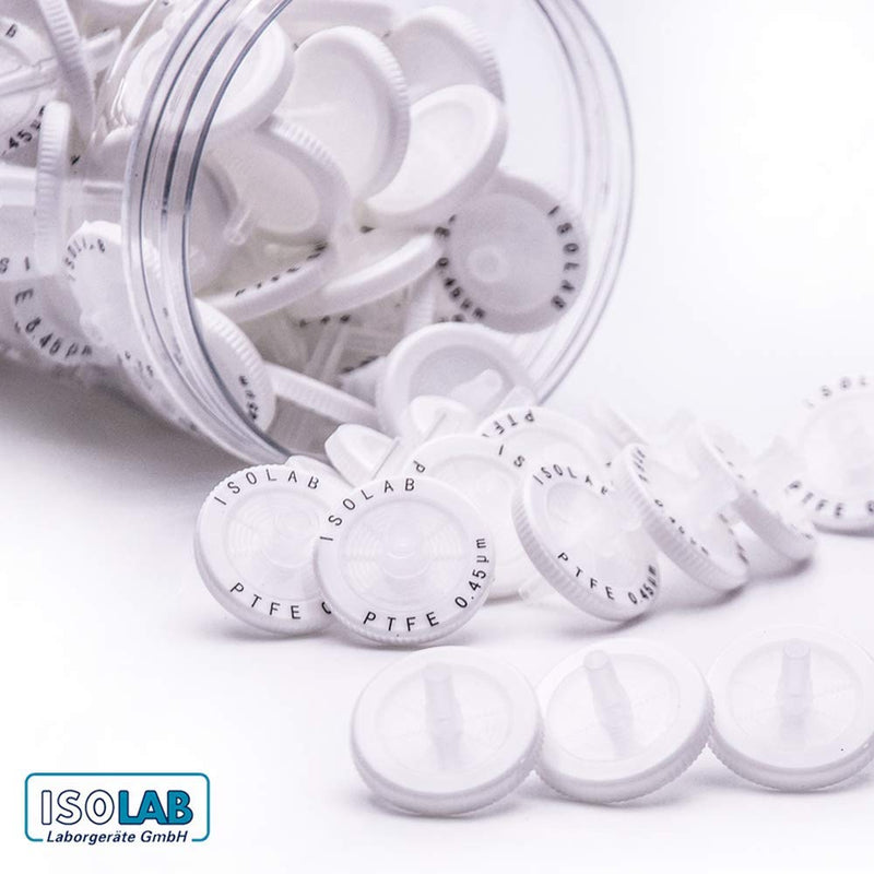 ISOLAB USA - Syringe Filters. Pack of 100. PTFE Membrane 25mm Diameter 0.45um Pore Size Non Sterile. Water, Chemicals and Beverage Filtration. - LeoForward Australia