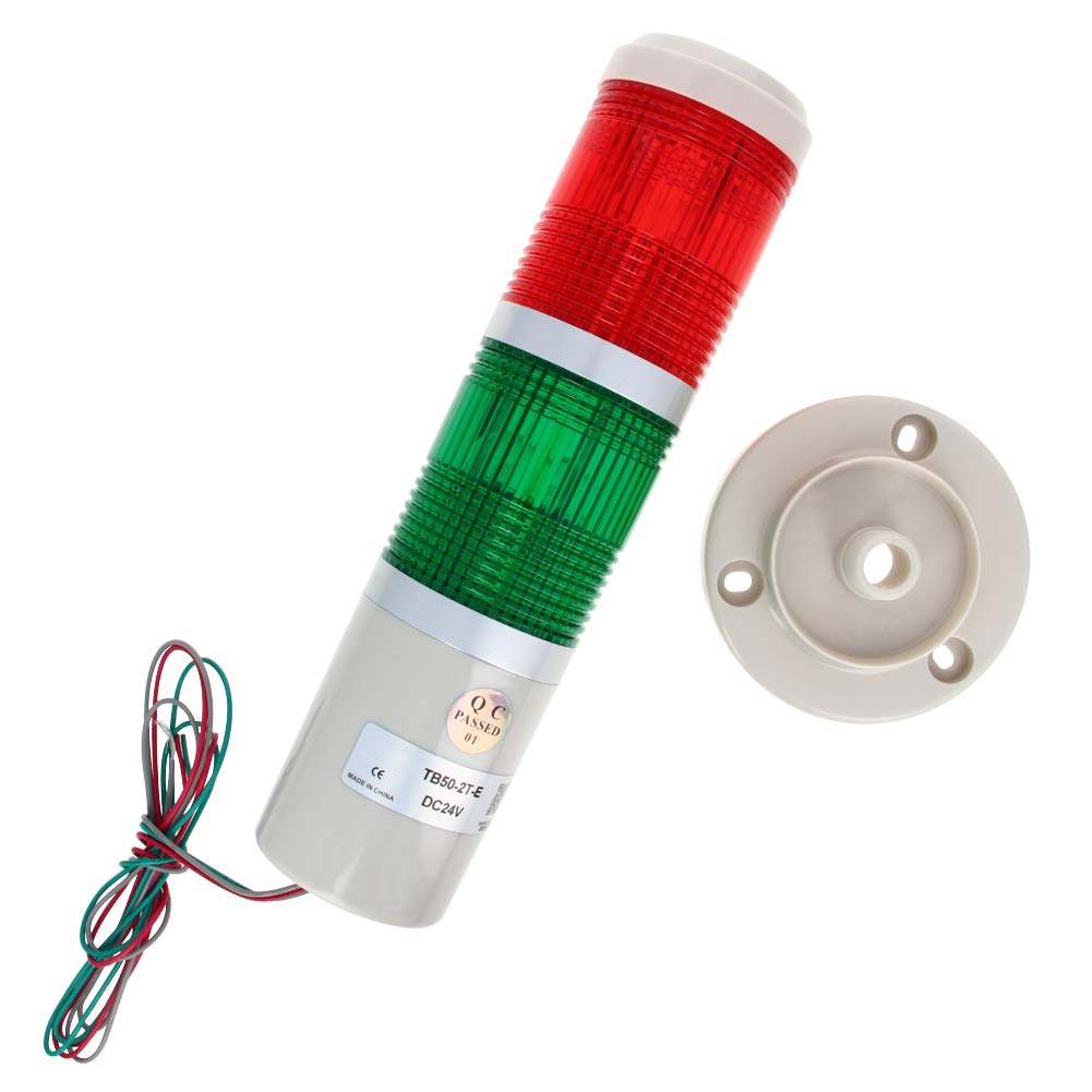  [AUSTRALIA] - Bettomshin 1Pcs Warning Light Bulb, 24V DC 3W, Industrial Signal Tower No Buzzer Constant Bright Alarm Indicator Lamp for Construction Freight Works TB50-2T-E Red Green with Siamese Base