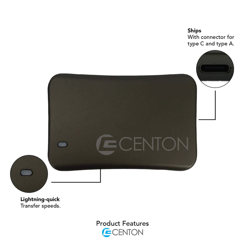  [AUSTRALIA] - Centon External SSD (Black), USB-C 3.2 Gen 2, 1000GB 1 TB Black