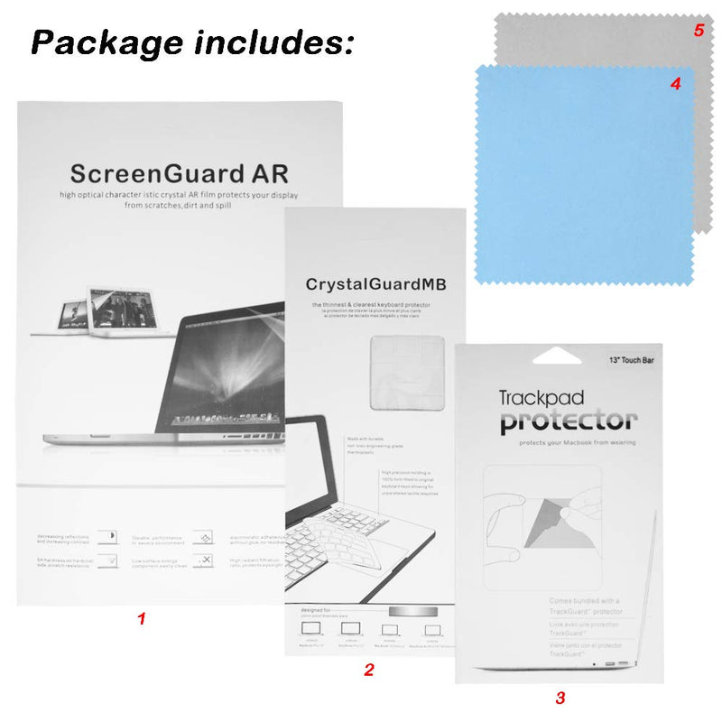 Full Protection Kit Compatible with 13 inch New MacBook Pro with Touch Bar, SourceTon Keyboard Cover, Screen Protector, Trackpad Protector, w/ Free Cleaning Cloths (Model Number A1706，A1989，A2159) - LeoForward Australia