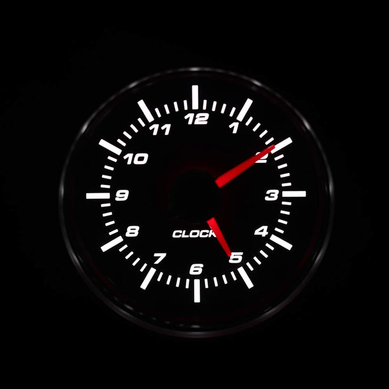  [AUSTRALIA] - MOTOR METER RACING Clock Gauge 2" White LED Backlit Waterproof Pin-Style Install Black Bezel Black Dial