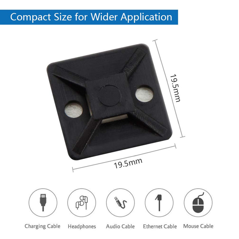  [AUSTRALIA] - Self Adhesive Cable Tie Mounts - 3M Strongly Adhesive-Backed Zip Tie Base Holders for Home, Office Cable Wire Management(19.5mm x 19.5mm, Black, 100pack) 19.5mm x 19.5mm