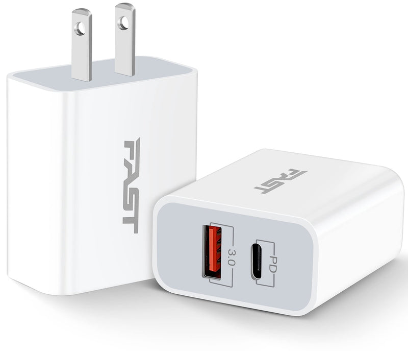 [AUSTRALIA] - Power-7 Fast USB C Charger, 2-Pack 20W PD + Quick Charger Dual Port Type C Wall Charger Block Plug Compatible with iPhone 14/14 Plus/14 Pro/14 Pro Max/13/13 Pro Max/12/11/XS/XR/X/8, iPad, AirPods White