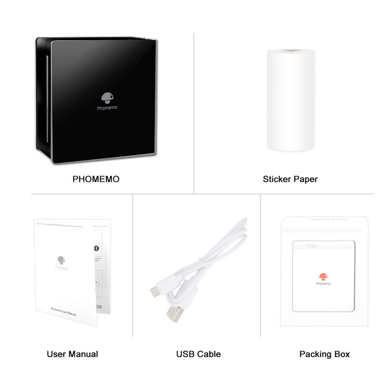  [AUSTRALIA] - Phomemo M02 Mini Pocket Printer- Portable Bluetooth Thermal Printer Pocket Printer Compatible with iOS + Android for Organizing Office Documents，Work List Printing, Black and White Picture, Black