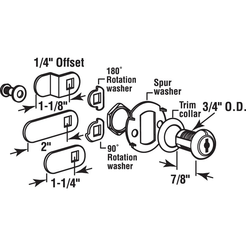  [AUSTRALIA] - Prime-Line Products U 9943KA Drawer, 7/8 in, Diecast, Stainless Steel, 9/16 in. Max. Panel Cabinet Lock Keyed Alike