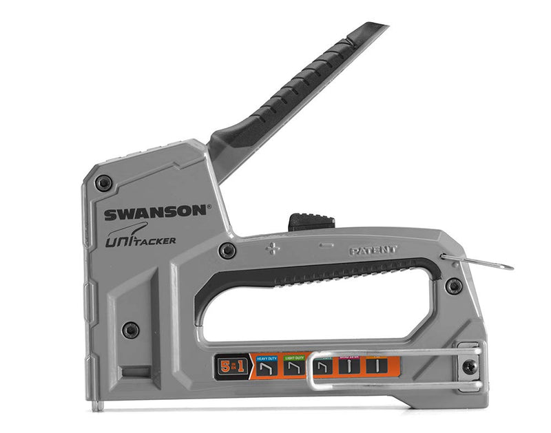  [AUSTRALIA] - Swanson Tool Co STA865 Unitacker 5 in 1 Aluminum Staple Gun; Works with Heavy Duty (T50) & Light Duty (JT21) Staples & 18 Gauge Brads & Headless Pins; Ships with 500 Fasteners