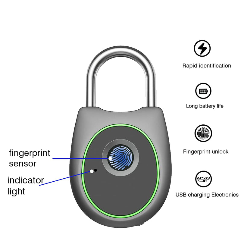  [AUSTRALIA] - Fingerprint Padlock Keyless Smart Padlock Warterproof IP65 Anti-Theft Intelligent for Sports Gym School Out Door Fence Hasp Storage Backpack Suitcase Luggage Grey Gray