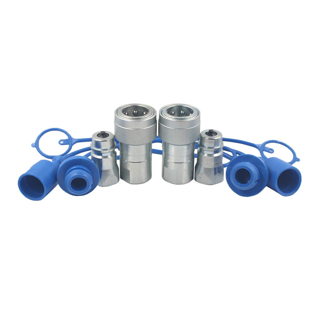  [AUSTRALIA] - 2-Sets 1/4'' Ag ISO5675 Carbon Steel Hydraulic Quick Disconnect Coupling/Coupler Poppet Valve，Pioneer Type, Set w/Dust Cap 2Sets-1/4NPT (Poppet )