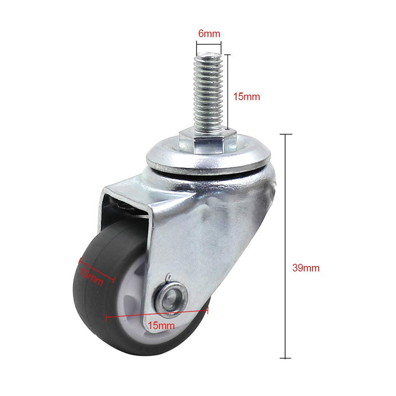  [AUSTRALIA] - Luomorgo 8 Pcs 1" Caster Wheels Swivel Stem Casters for Small Tiny Shopping Cart Trolley Wheel, No Noise TPE M6 x 15mm Threaded Stem Caster, 141lb/64kg Load Capacity 1 Inch With wrench