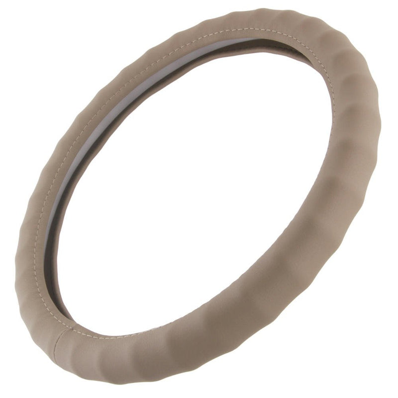  [AUSTRALIA] - BDK SW-899-SB Beige (13.5-14.5) Leather Car Steering Wheel Cover Small Size 13.5 to 14.5 Inch Universal Fit, Easy Installation
