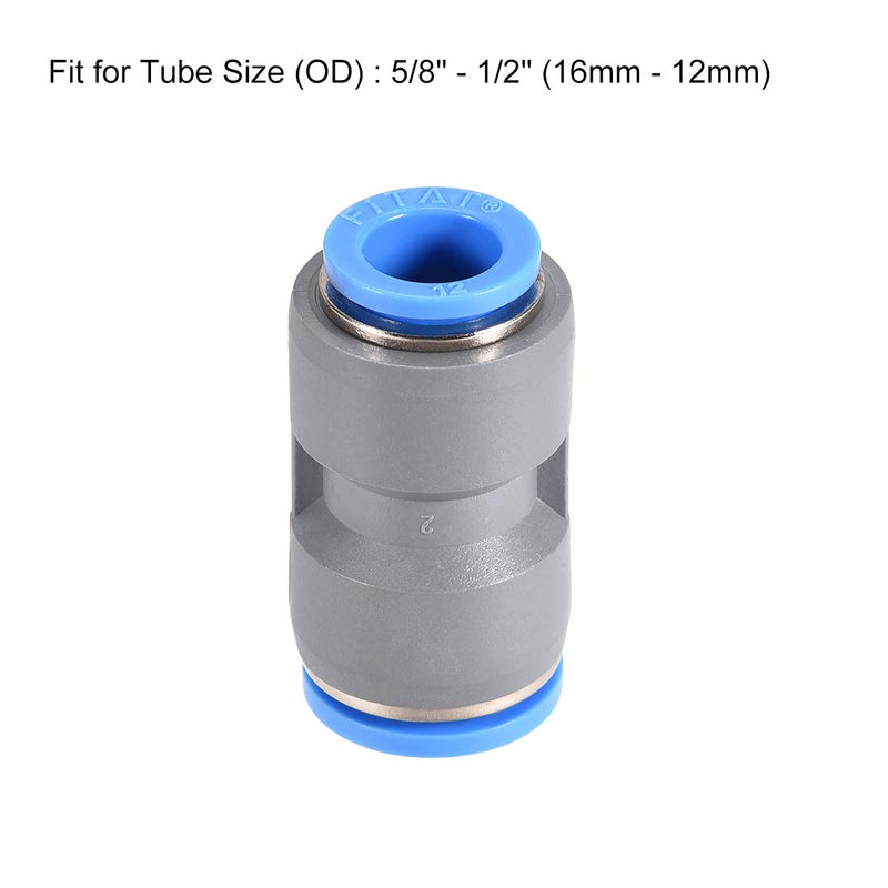 uxcell Straight Push to Connector Reducer Fitting 16mm to 12mm Quick Release Pneumatic Connector Plastic Union Pipe Tube Fitting Grey - LeoForward Australia