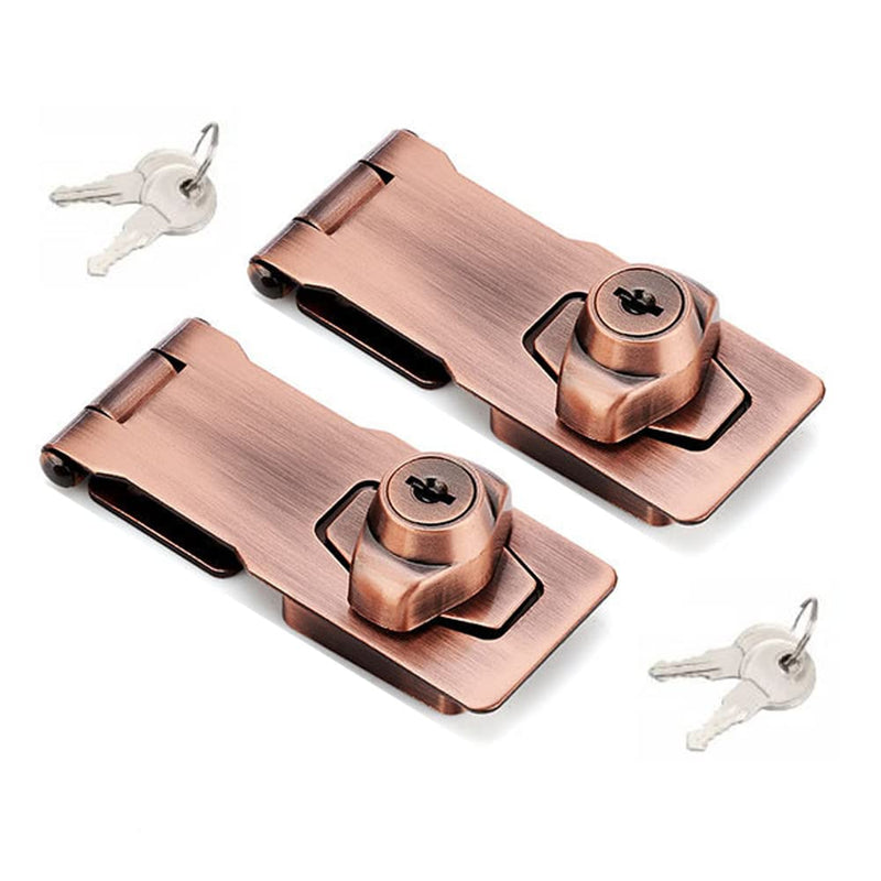  [AUSTRALIA] - 2 Packs Keyed Hasp Locks Twist Knob Keyed Locking Hasp for Small Doors, Cabinets and More,Stainless Steel Steel, Hasp Lock Catch Latch Safety Lock Door Lock with Keys (4inch, Copper) 4inch