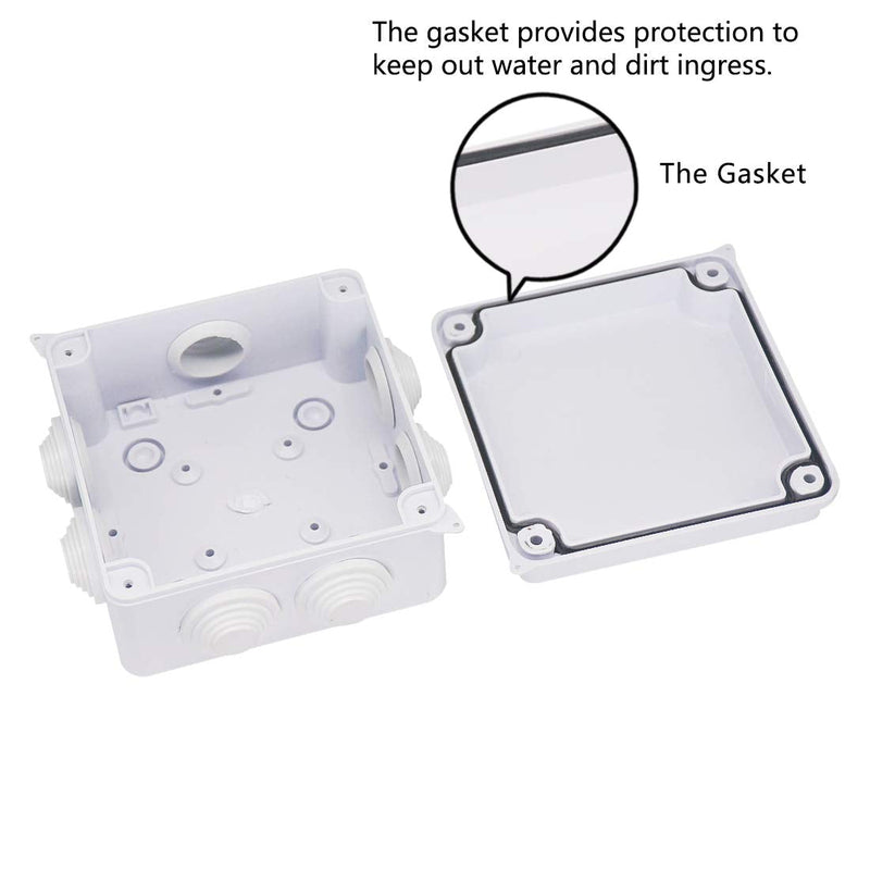  [AUSTRALIA] - Junction Box, Zulkit ABS Plastic Dustproof Waterproof IP65 Universal Electrical Boxes Project Enclosure White 3.9 x 3.9 x 2.8 inch(100 x 100 x 70mm) 3.9" x 3.9" x 2.8" With Holes