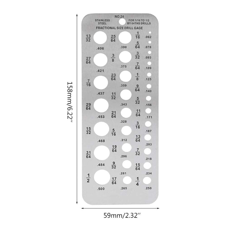  [AUSTRALIA] - 29 Fractional Size Drill Gauge Stainless Steel Template Drill Gage for 1/16 to 1/2 by 64ths drills