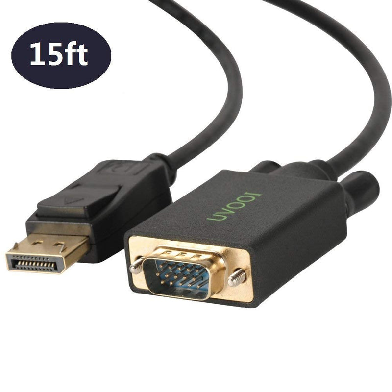  [AUSTRALIA] - DisplayPort to VGA Cable 15 feet, UVOOI Gold Plated VGA to Display Port DP Cable Adapter Male to Male