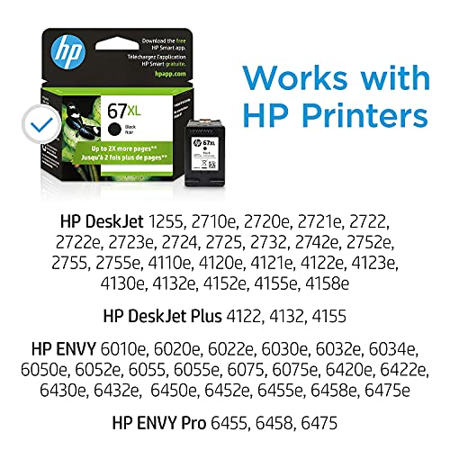  [AUSTRALIA] - Original HP 67XL Black High-yield Ink Cartridge | Works with HP DeskJet 1255, 2700, 4100 Series, HP ENVY 6000, 6400 Series | Eligible for Instant Ink | 3YM57AN