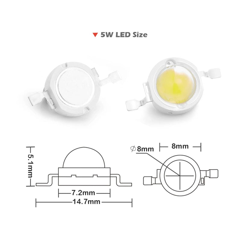  [AUSTRALIA] - CHANZON Pack of 10 High Power LED Chip 5W White (6000K - 6500K/600mA - 700mA/DC 6V - 7V/5 Watt) Super Bright Intensity SMD COB Light Emitter Components Diode 5W Bulb Lamp Beads DIY Lighting