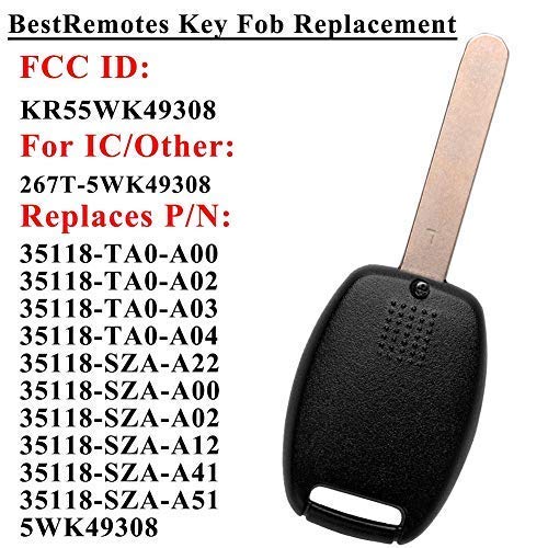  [AUSTRALIA] - SaverRemotes Key Fob Compatible for 2008-2012 Honda Accord (Sedan Only), 2009-2015 Honda Pilot Key Fob Replacement for KR55WK49308