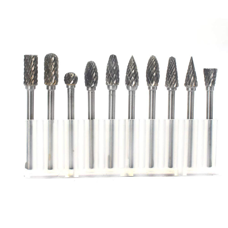 YUFUTOL Carbide Burr Set - 10pcs Double Cut Solid Carbide Rotary Burrs 3mm(0.118'') Shank Fits Die Grinder Drill for Woodworking,drilling Metal Carving Engraving Polishing - LeoForward Australia