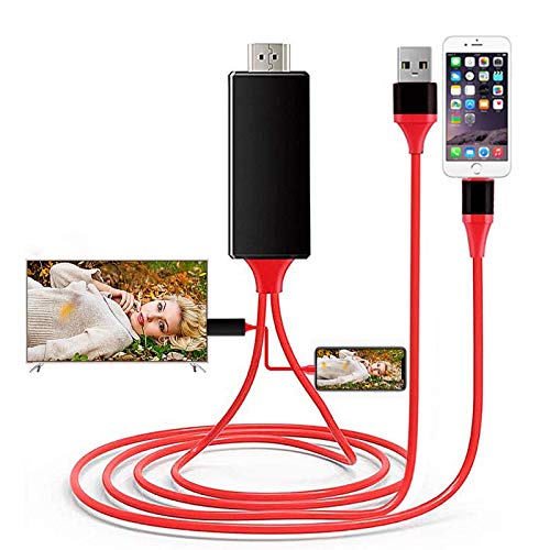  [AUSTRALIA] - [Apple MFi Certified] Lightning to HDMI Cable Adapter Compatible with iPhone, 1080P Digital Sync Screen Audio&Video Adapter with Charge Port Connector to HD TV/Projector/Monitor Support OS Red