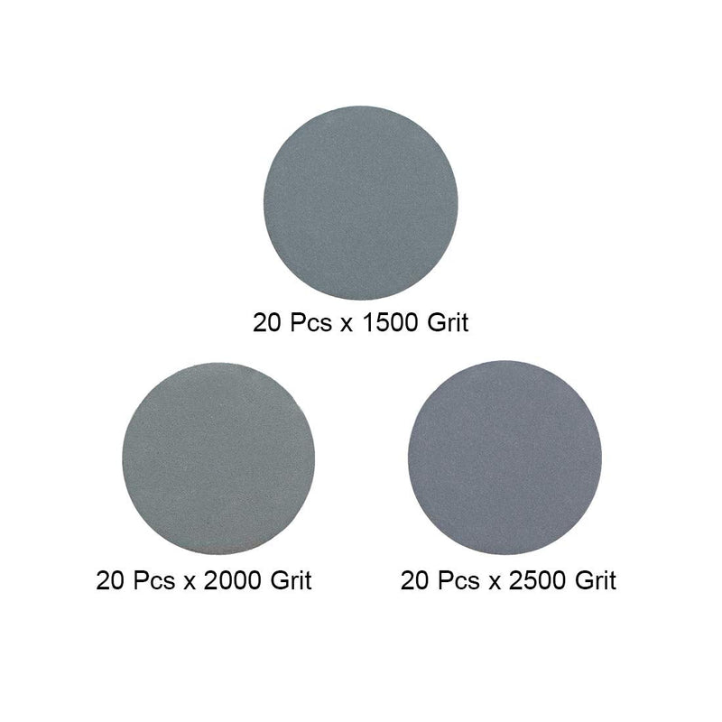  [AUSTRALIA] - uxcell 1-Inch Hook and Loop Sanding Disc Wet/Dry Silicon Carbide 1500/2000/2500 Grit Assorted 60 Pcs