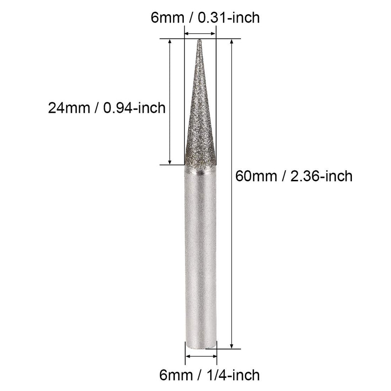 uxcell Diamond Burrs Bits Grinding Drill Carving Rotary Tool for Glass Stone Ceramic 120 Grit 1/4" Shank 6mm Pointed 5 Pcs - LeoForward Australia