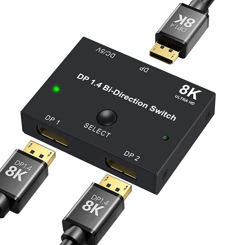  [AUSTRALIA] - Angusplay DisplayPort Switch 8K Splitter Bidirectional DP 1.4 Switcher 2 in 1 Out/1 in 2 Out Supports 8K@30Hz 4K@120Hz Compatible with PC Host Monitor Laptop etc