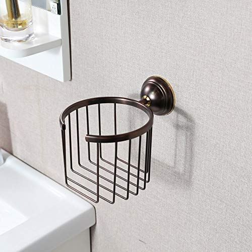 Crown Bronze Toilet Paper Holder with Cover Dispenser Wall Mount Paper Tissue Roll for Bathroom Oil Rubbed Bronze, Solid Brass-Rust Resistance CR210 (Toilet Paper Basket) Toilet Paper Basket - LeoForward Australia