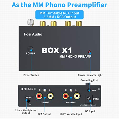  [AUSTRALIA] - Fosi Audio Box X1 Phono Preamp for MM Turntable Mini Stereo Audio Hi-Fi Phonograph/Record Player Preamplifier with 3.5MM Headphone and RCA Output with DC 12V Power Supply