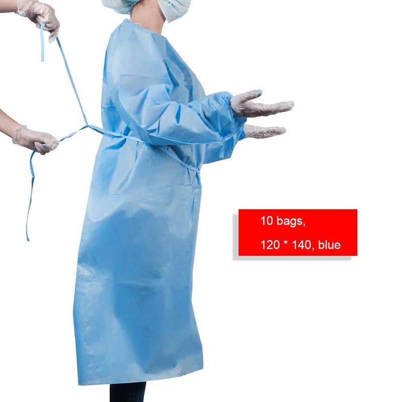  [AUSTRALIA] - 10pcs Disposable Adult Gowns Long Sleeve Neck Hip Guard Non-Sterile Polypropylene Spunbond Latex Free Blue Gown 10pcs