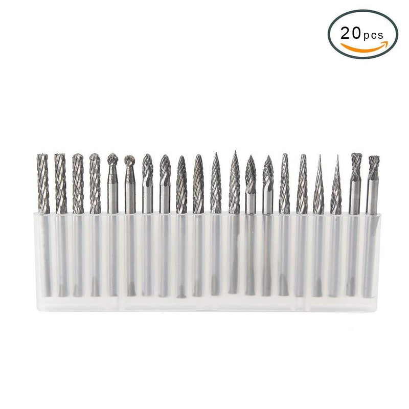 YUFUTOL 20pcs Solid Carbide Burr Set 0.118‘’（3mm）Shank Tungsten Carbide Rotary Files Burrs with 3mm Cutting Head Diameter Fits Most Rotary Drill Die Grinder for Woodworking,Engraving,Drilling,Carving - LeoForward Australia