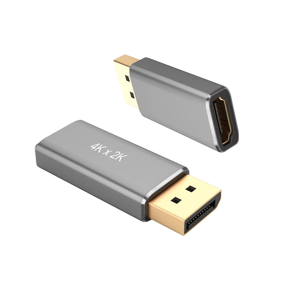  [AUSTRALIA] - 2-Pack DisplayPort to HDMI Adapter 4K UHD, UV-CABLE Display Port DP to HDMI Female Connector Gold-Plated with DisplayPort Source Devices-PC to Monitor - Grey (2, Grey) 2