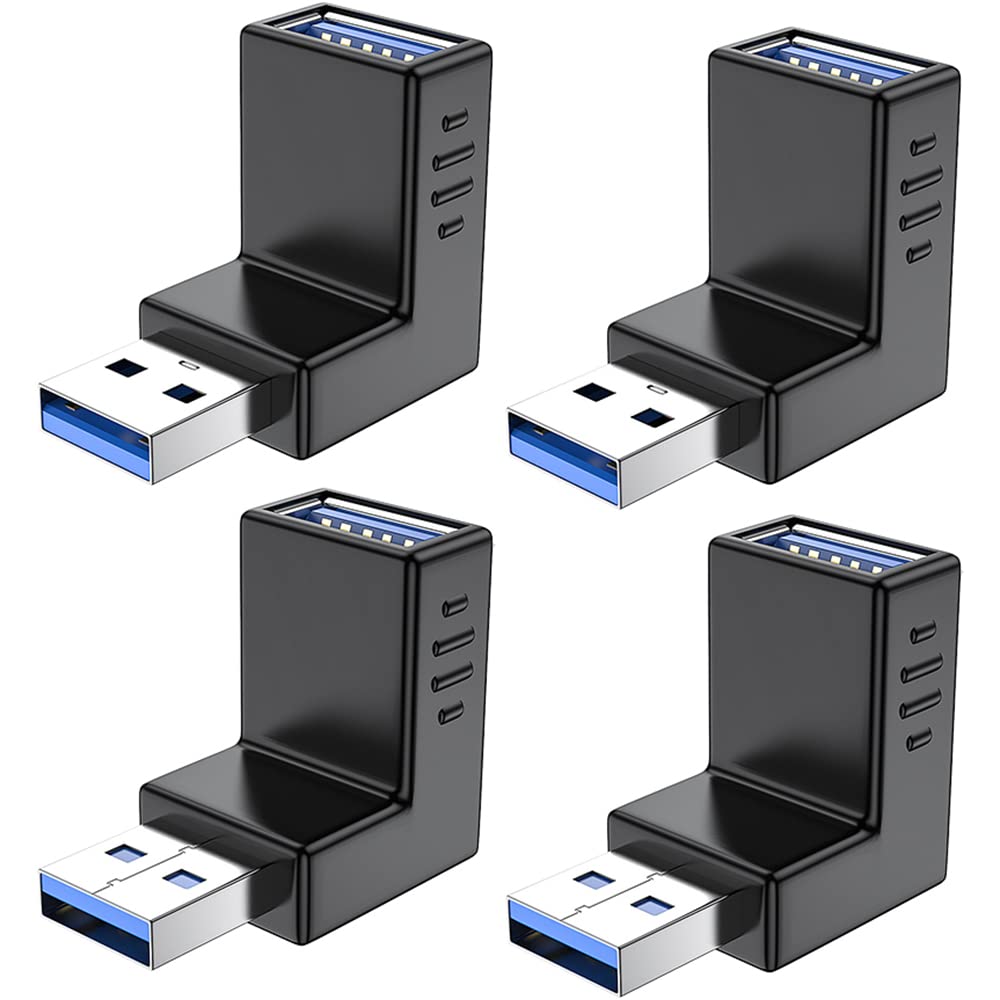  [AUSTRALIA] - Warmstor 4-Pack USB 3.0 Male to Female Adapter 90 Degree Up Angle and Down Angle USB Cable Extender Connector - Upgraded Version Max 2A Charging Speed
