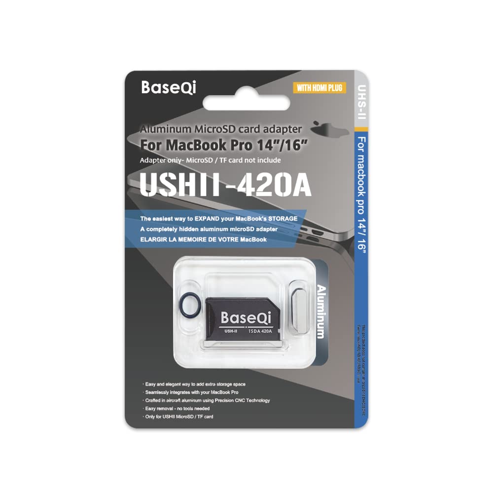  [AUSTRALIA] - BASEQI UHS-II Aluminum microSD Adapter for 2021 M1 MacBook Pro 14 & 16” (Silver + HDMI Dust Plug) Adapter with HDMI Dust Plug Silver