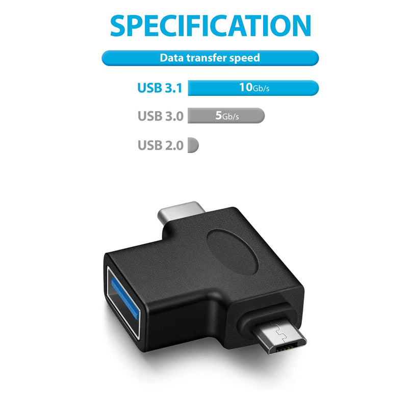 2 in 1 OTG Converter USB 3.0 to Micro USB and Type C Adapter USB3.0 Female to Micro USB Male and USB C Male Connector (2 Pack) 2 Pack - LeoForward Australia
