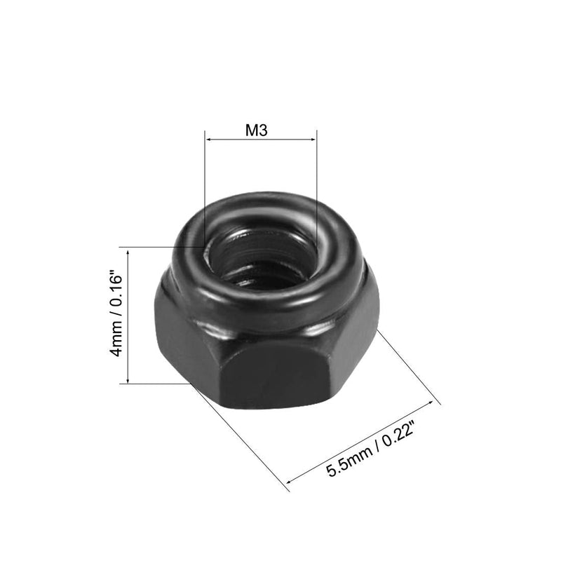  [AUSTRALIA] - uxcell Hex Lock Nuts - M3 x 0.5mm Carbon Steel Nylon Insert Self-Locking Nuts for Fasteners, 50Pcs Black