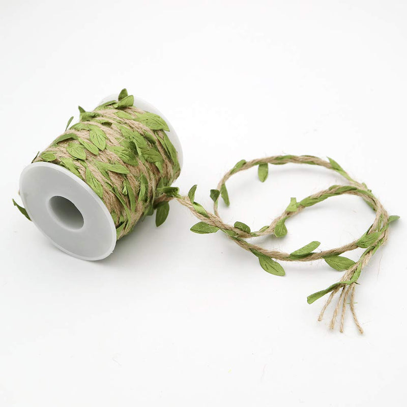  [AUSTRALIA] - 66 Feet Jute Burlap Vine Twine with Artificial Leaves Garland,5MM Natural Jute Twine for Jungle Vines Wedding Home Decor (Green Leaves) Green