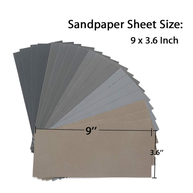  [AUSTRALIA] - 20Pcs Wet Dry Sandpaper, High Grit 1000 2000 3000 5000 7000 Sandpaper Sheets Assortment for Wood Metal Polishing Automotive Sanding, 9 x 3.6 inch by BAISDY