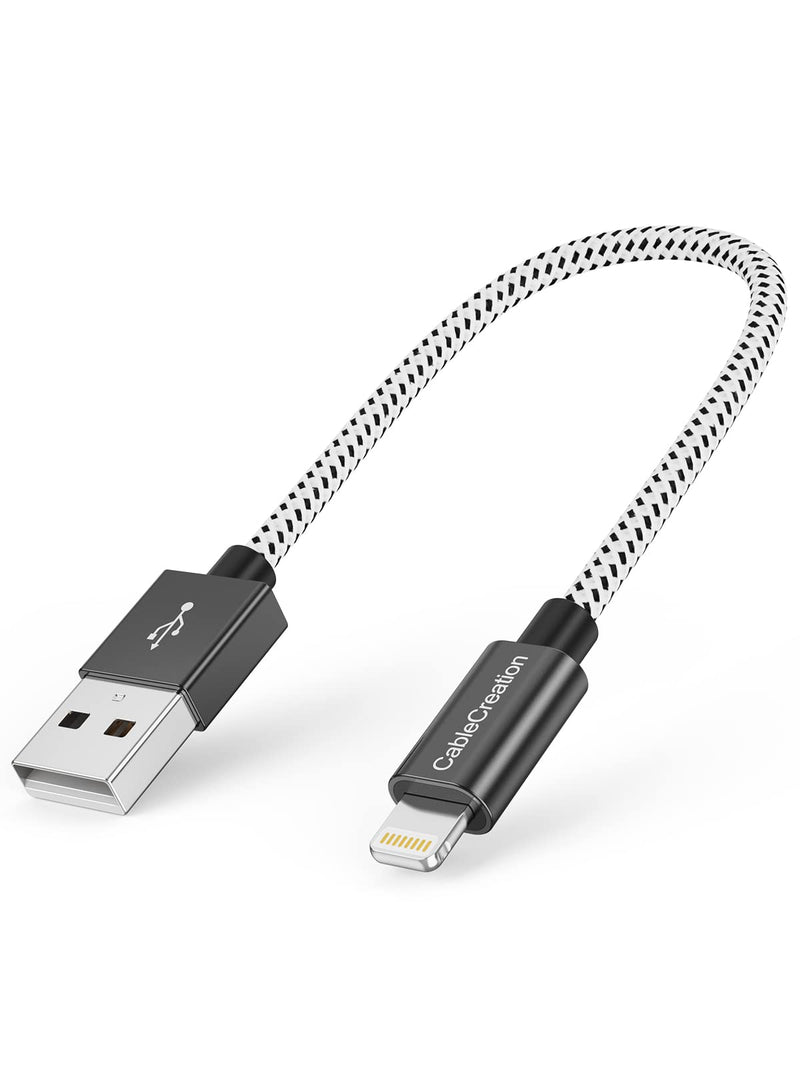  [AUSTRALIA] - CableCreation 0.5 Feet Short iPhone Charger Cable, [MFi Certified] Lightning to USB Data Sync Cord, Compatible with iPhone 14/14 Pro, AirPods Pro, iPhone 13/13 Pro/12, iPad Pro, Air, 0.15M Black&White Black + White