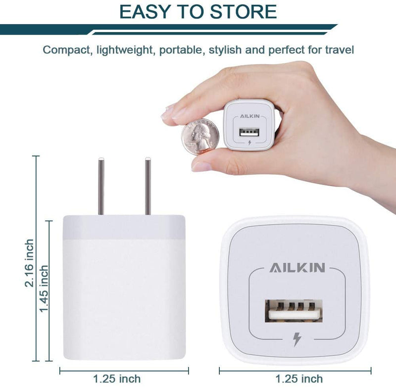  [AUSTRALIA] - USB Charger, iPhone Wall Charger Block, AILKIN 3Pack Single Port iPhone Fast Charging Power Adapter Plug Cube Compatible with iPhone 14 13 12 Pro Mini Max 11 XR, Samsung Galaxy S23 S22 S21 A52, Google White