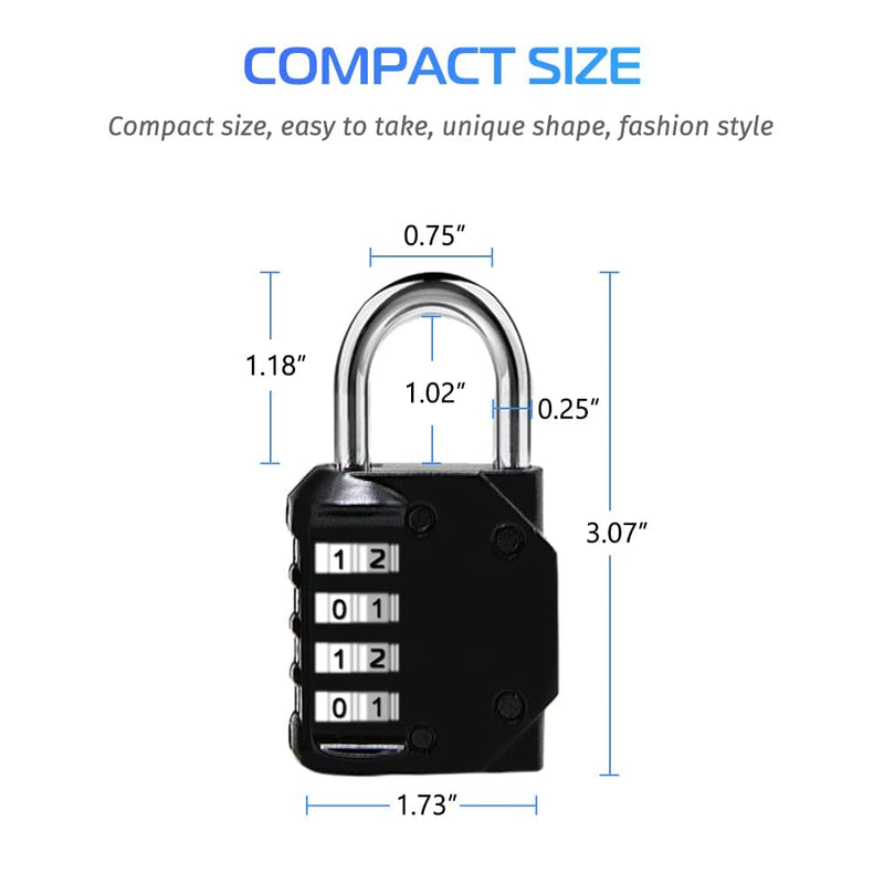  [AUSTRALIA] - Combination Lock Outdoor,4 Digit Resettable Weatherproof Combination Padlock with Steel Security Cable for School Gym Locker, Fence Gate, Toolbox, Employee Hasp Locker – 2 Pack Short Shackle Black