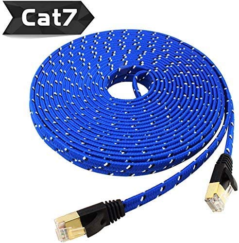  [AUSTRALIA] - Nylon Cat 7 Ethernet Cable 65Ft, Tanbin Cat7 RJ45 Network Patch Cable Flat 10 Gigabit 600Mhz LAN Wire Cable Cord Shielded for Modem, Router, PC, Mac, Laptop, PS2, PS3, PS4, Xbox 360 Blue
