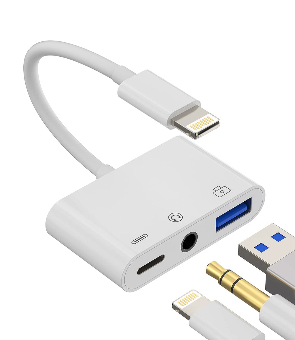  [AUSTRALIA] - Compatible for iPhone Headphone Adapter 3.5mm AUX Audio Jack Charger Dongle Earphone Splitter Compatible with Lightning Male to USB Female OTG Power Charging Camera MIDI Connector for Apple for ipad