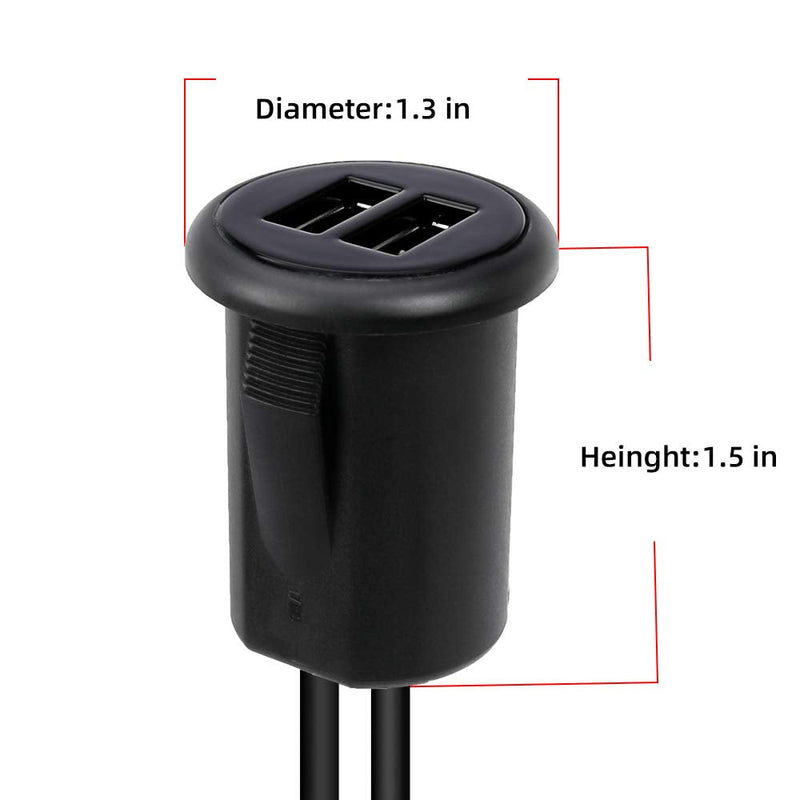  [AUSTRALIA] - 2 Ports Dual USB 2.0 Male to Female AUX Flush Mount, DAMAVO YM1240 Car Mount Extension Cable with Buckle for Car Truck Boat Motorcycle Dashboard Panel