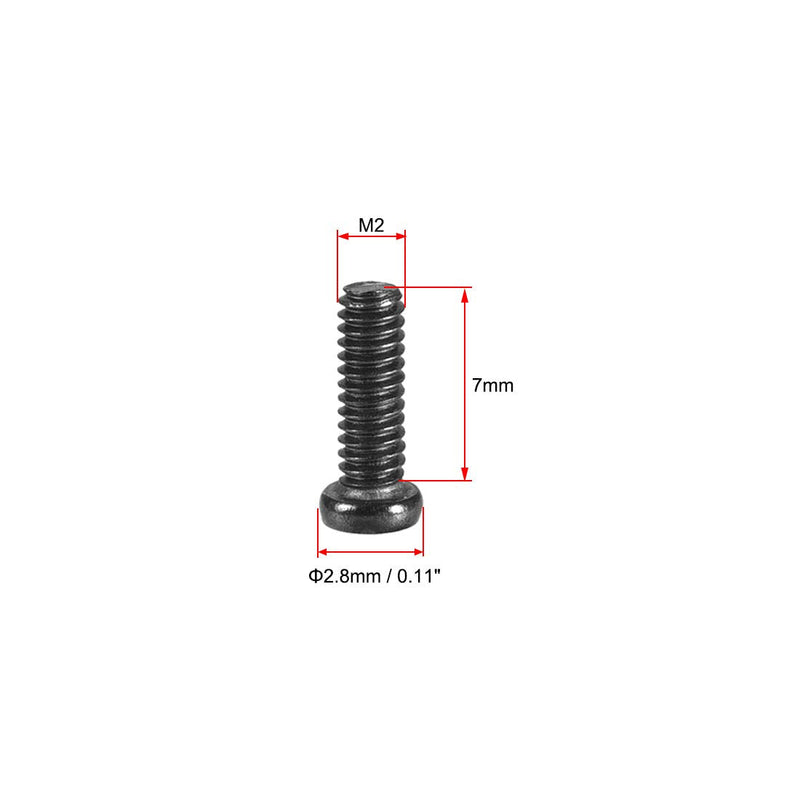  [AUSTRALIA] - uxcell M2x7mm Phillips Screw Fastener Black 2.8mm Dia Screw Head for Laptop PC TV Fan Switch 200pcs