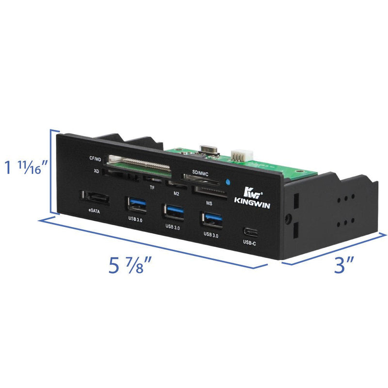  [AUSTRALIA] - Kingwin Powered USB Hub 3.0 w/ 1 USB-C Port, SD Card Reader & Micro SD Card Reader - Sata Power Port w/Lightning Speed Data Transfer Up to 5Gbps - 5.25" Computer Case Front Bay, black (KW525-3U3CR)