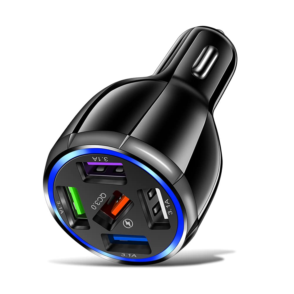  [AUSTRALIA] - 5-Port USB Fast Car Charger, QC3.0 Fast Charging Car Charger Adapter, 5 Multi Port Cigarette Lighter USB Charger, Car Phone Charger Compatible with iPhone/Android/Samsung Galaxy S10 S9 Plus and More black