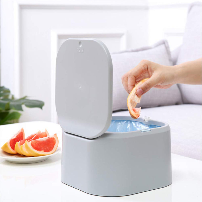  [AUSTRALIA] - Small Table Trash Can, Mini Plastic Table Countertop Garbage Bin with Spring Lid for Study Desk Dressing Table Office Kitchen Bathroom Bedroom Living Room Grey