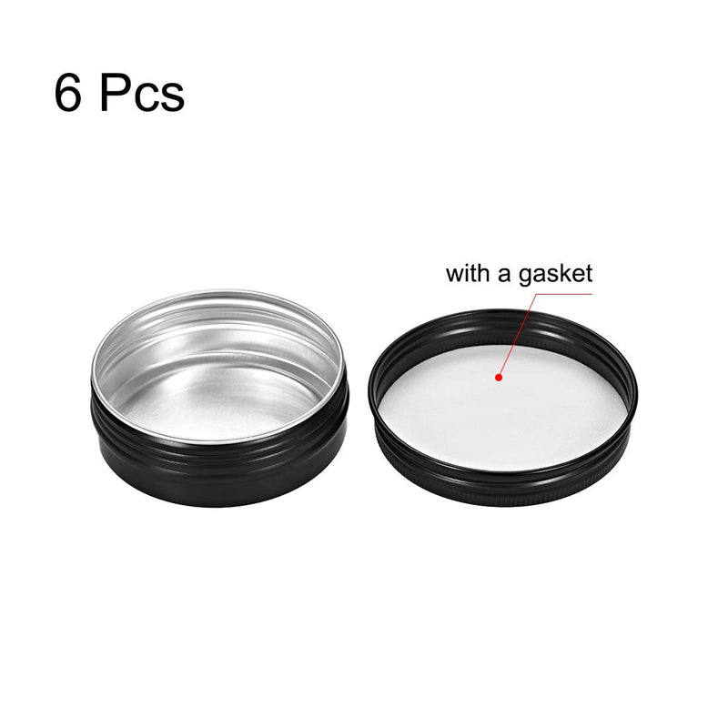  [AUSTRALIA] - uxcell 2 oz Round Aluminum Cans Tin Can Screw Top Metal Lid Containers for Crafts, Cosmetic, Candies Black 60ml 6pcs